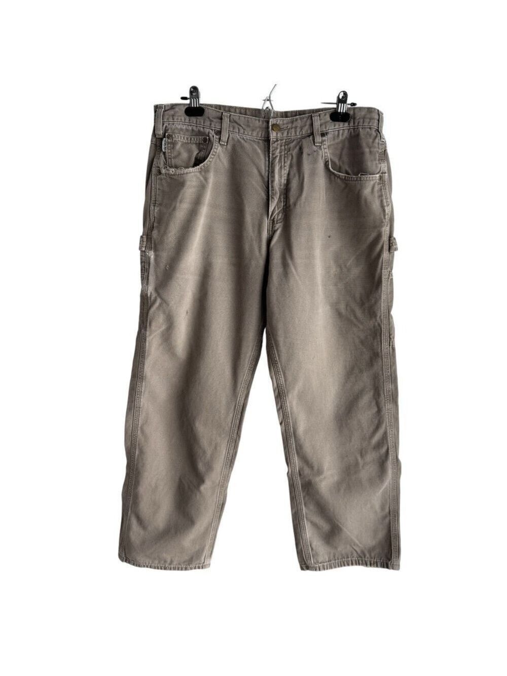 Carhartt Loose Fit Work Pants Mens 36/30 Light Brown Distressed Cotton Workwear